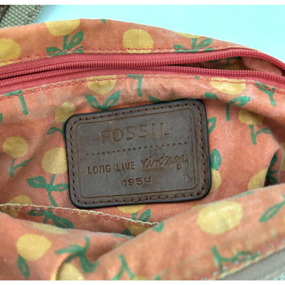 Fossil Canvas Crossbody Bag Purse Birdcage Design Lemon Pattern Interior - Picture 4 of 4